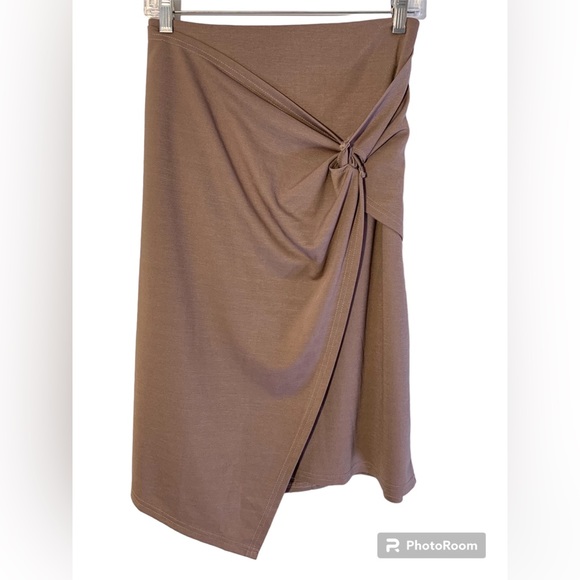 Kate K Wear Work Pencil Skirts Elastic High Waist Wrap Front Light Coffee - Picture 2 of 5